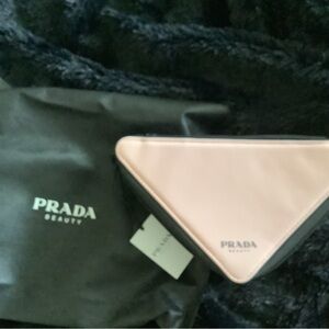 Prada Triangle Beauty Pouch Pink / Black NWT